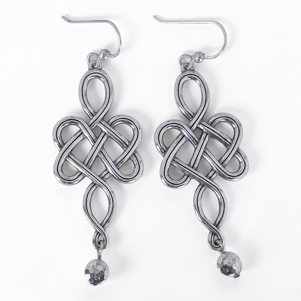 Brighton Interlok Endless Knot French Wire Earrings Silver Plated Celtic 2.25"